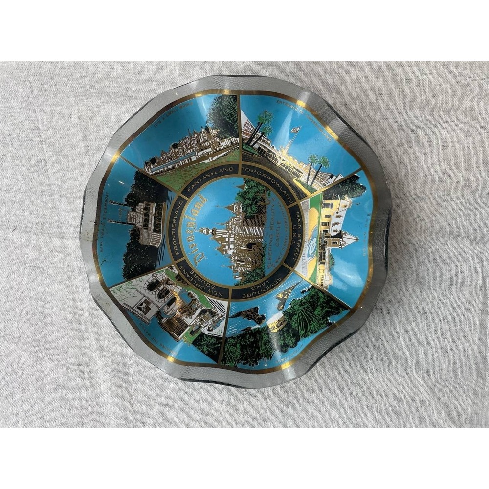 Vintage Walt Disney Disneyland Glass Candy Dish‎ Ashtray Bowl Memorabilia 1970s